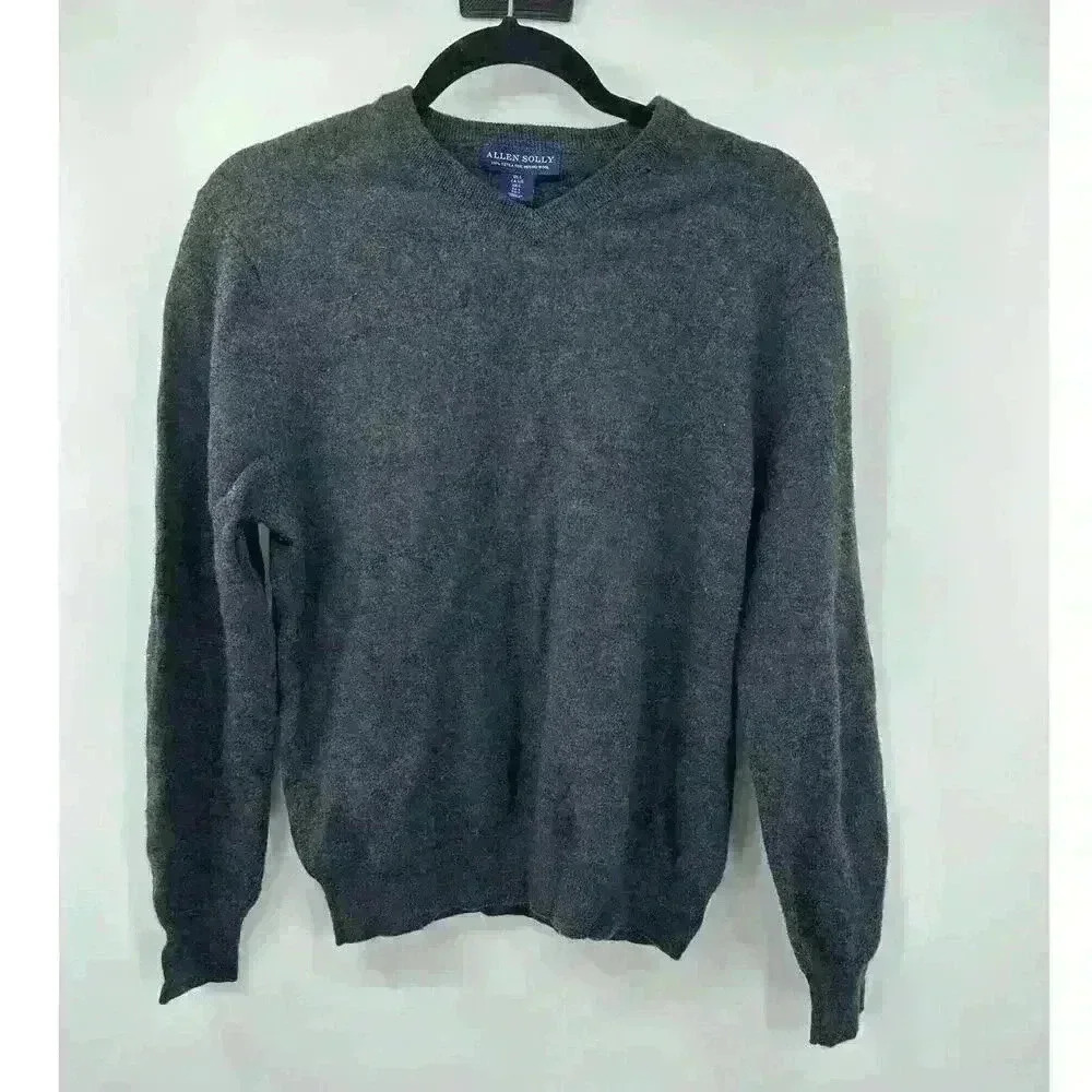 Allen Solly 100% Extra Fine Merino Wool‎ Gray Long Sleeve V-Neck Sweater Men's L